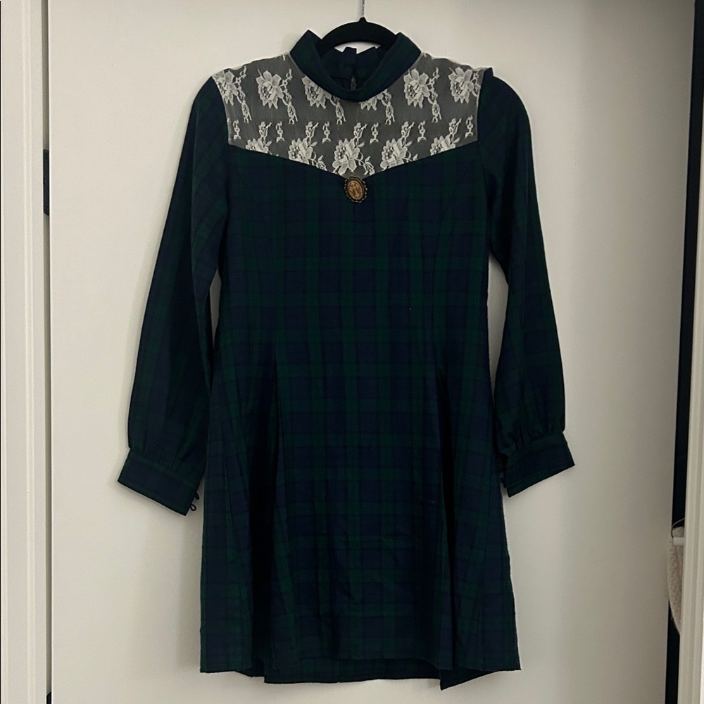 Plaid Dress with Lace Detail